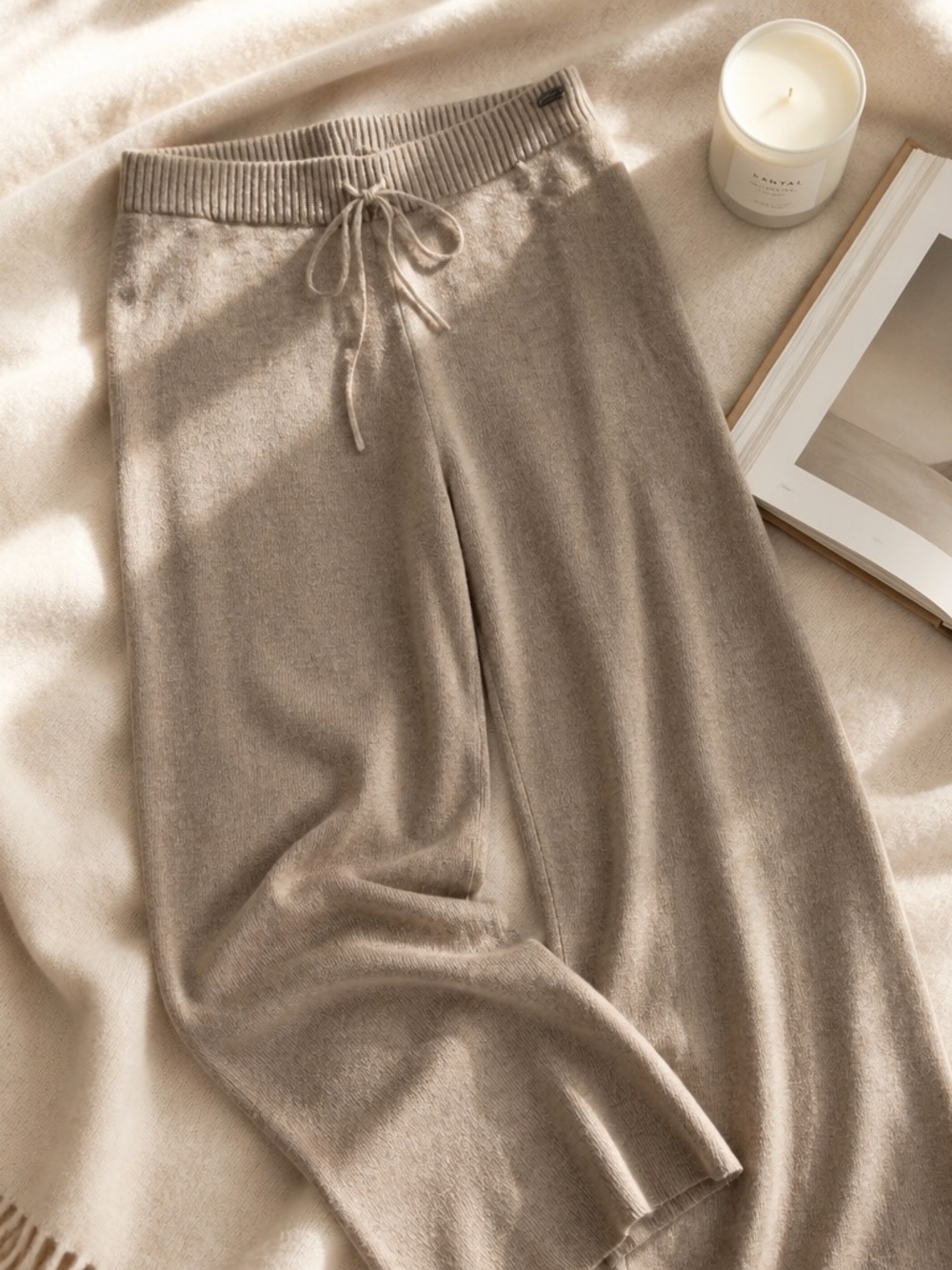 Pure Collection Women’s Fine Cashmere Tie Pants. Heather Oatmeal NWT Sz Small